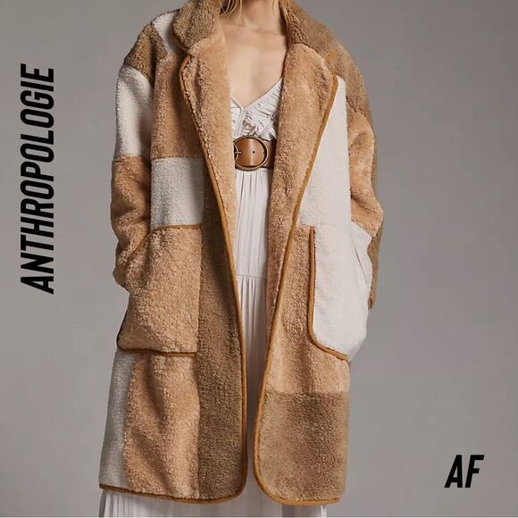 ANTHROPOLOGIE BY PILCRO COLOR BLOCK SHERPA COAT NEW NWT - Picture 1 of 10